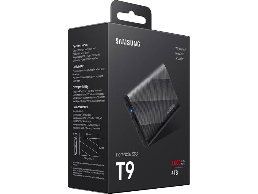Samsung T9 (4TB) Portable SSD with USB 3.2 Gen 2x2 (4TB) at