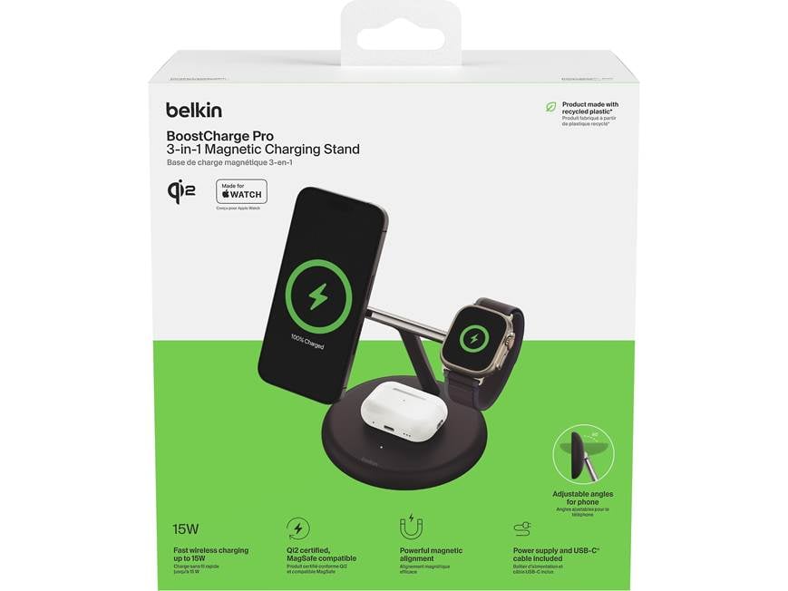 Belkin BoostCharge Pro (Black) 3-in-1 wireless charging stand with