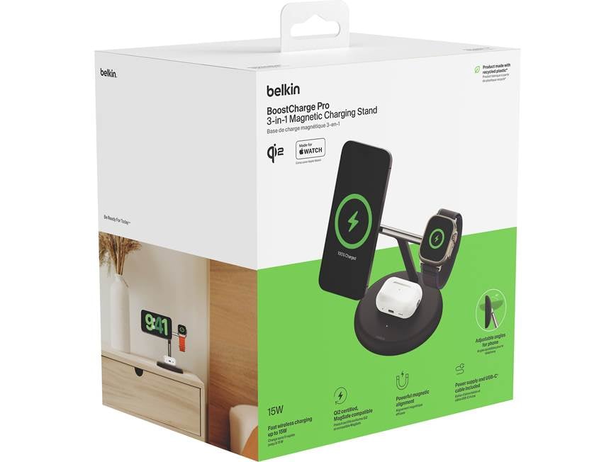 Belkin BoostCharge Pro (Black) 3-in-1 wireless charging stand with