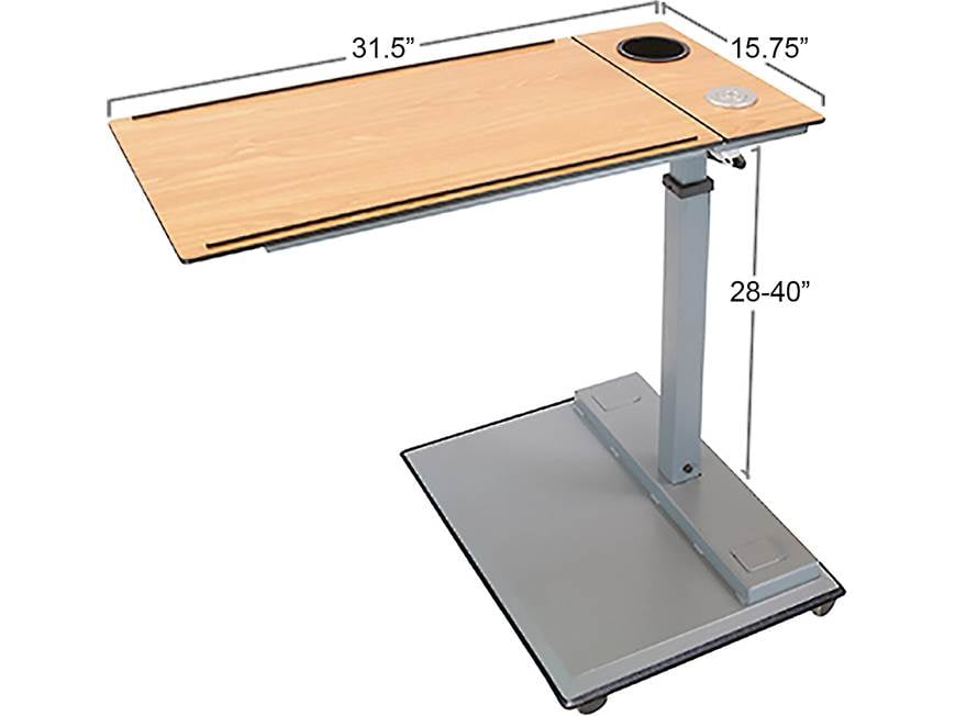 Dimensions of WiseLift table: 31.5" by 15.75" top, height 28-40"