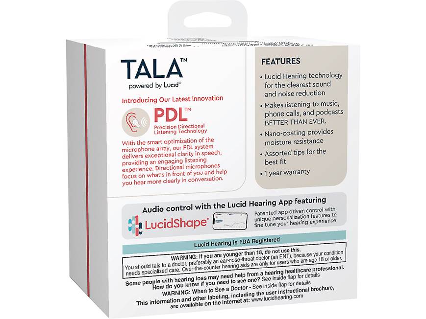 Lucid Hearing Tala Rechargeable over-the-counter hearing aids with