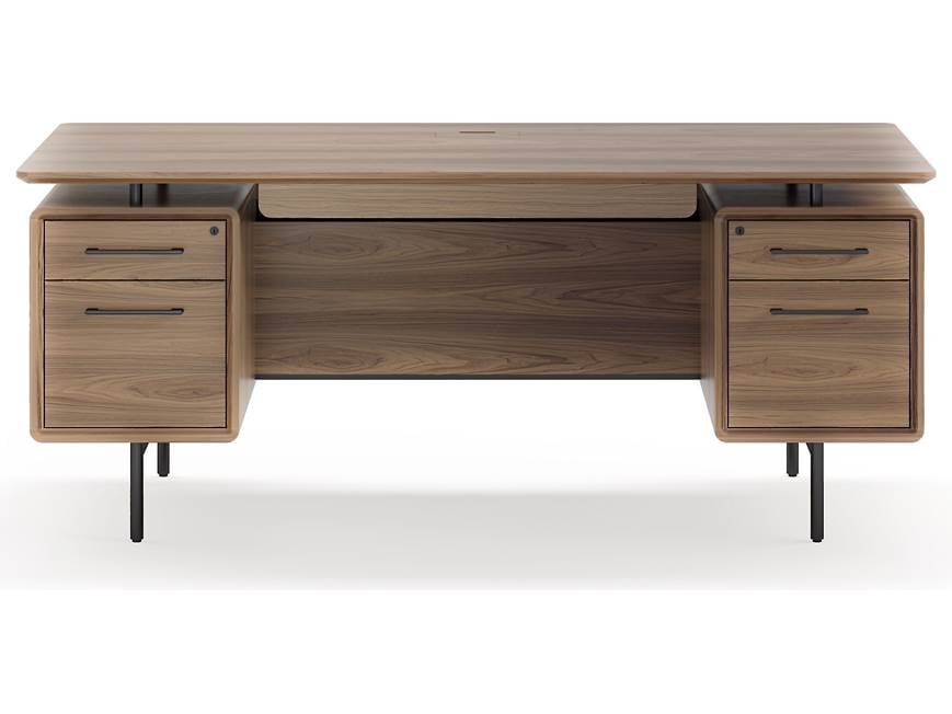 Wood office desk with pedestal drawers and central knee space