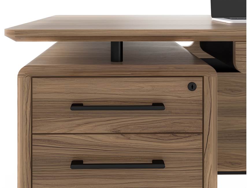 Close-up of drawer handles and curved edge