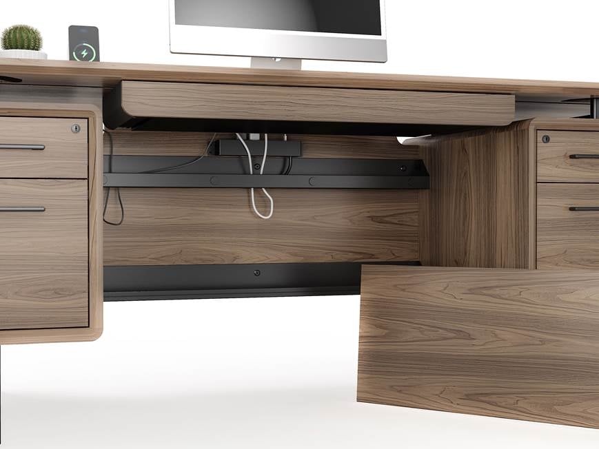 Desk with power/USB hub and monitor stand