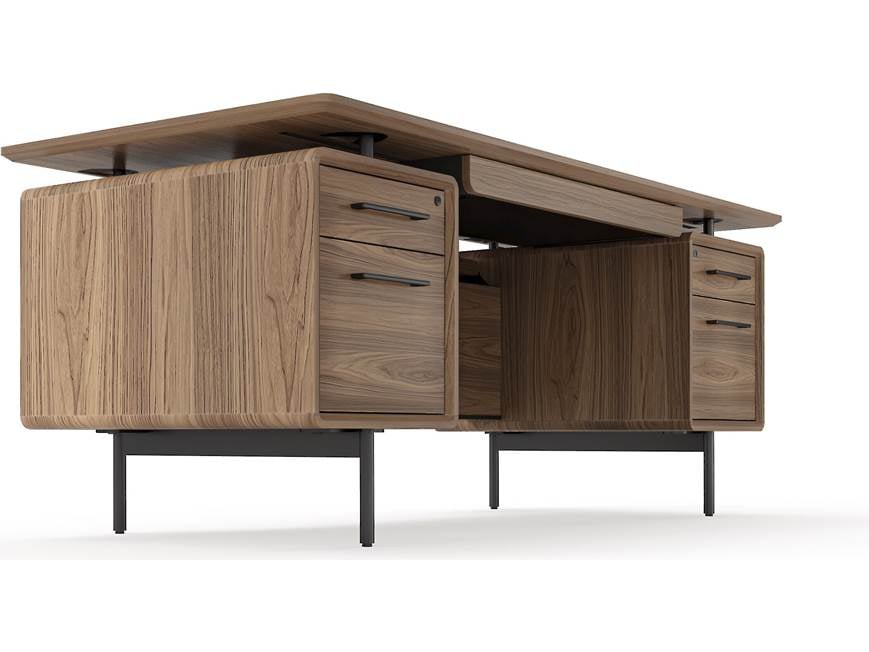 Desk with side drawers and open space between modules