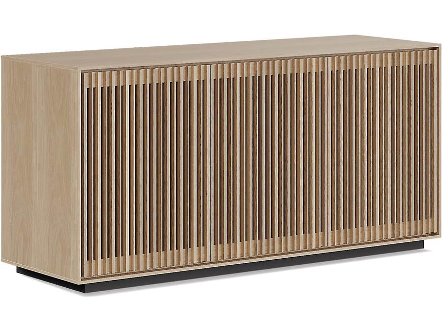 Full view of wooden sideboard with ribbed front