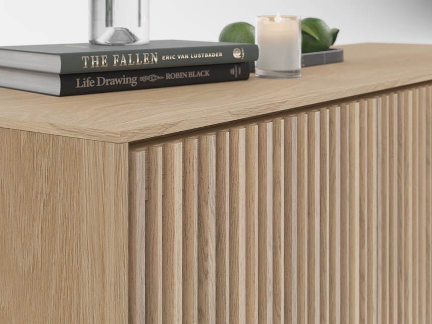 Close-up of wood grain and vertical slat pattern