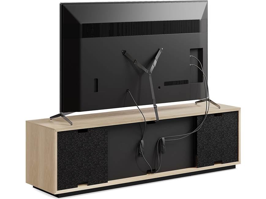 Back view of TV console with TV on top