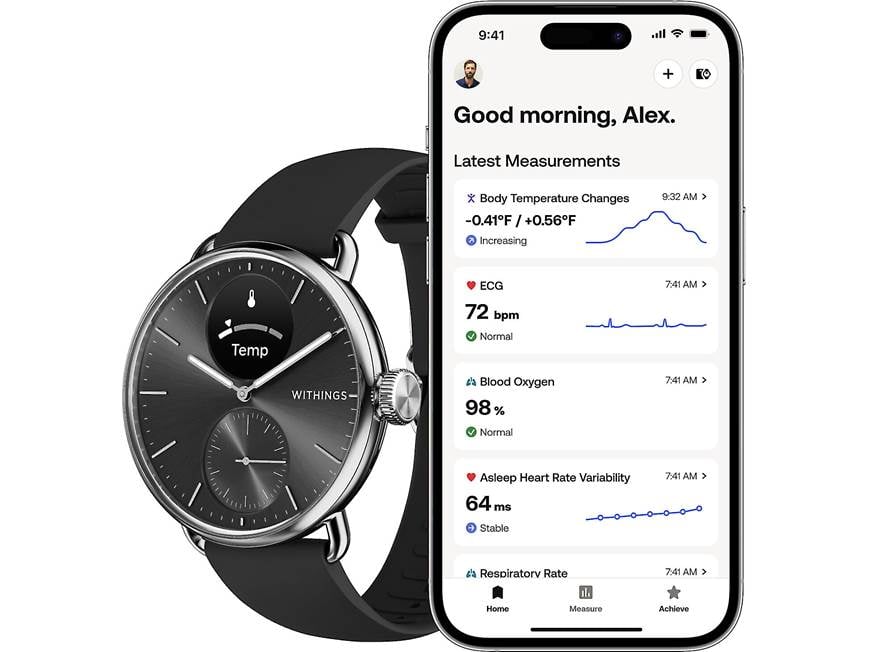 WITHINGS ScanWatch 2 Smartwatch for Men and Women, ECG Electrocardiogram, SpO2, Temperature, Sleep Tracking, Breathing Health, Activities, Calories, Waterproof, 30 Days Battery, Android