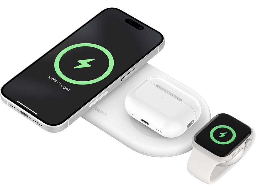 Belkin BoostCharge 3-in-1 Pieghevole Con Ricarica Magnetica Qi2 – Base Da Viaggio Per IPhone, Apple Watch E AirPods