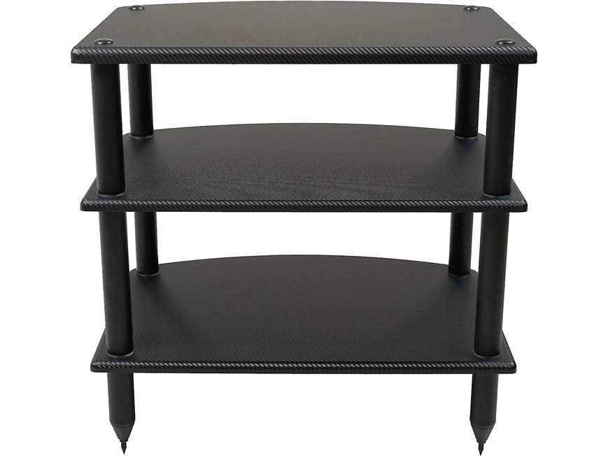 Three-tier black carbon fiber audio rack with spike feet