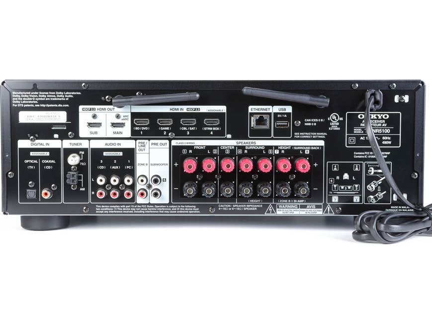 Onkyo TX-NR5100 7.2-channel home theater receiver with Dolby Atmos