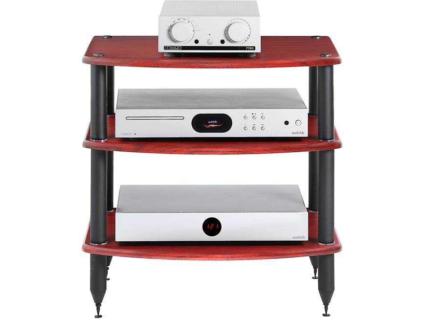 Vulcan audio rack with audio components stacked on it