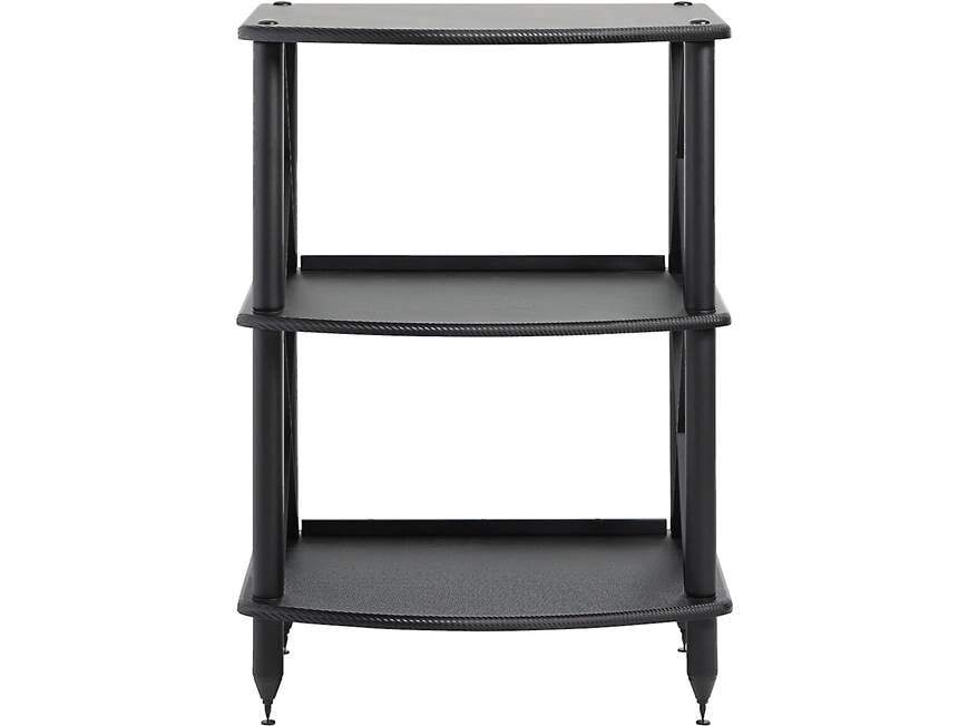 Front view of three-tier stand with rounded front edges