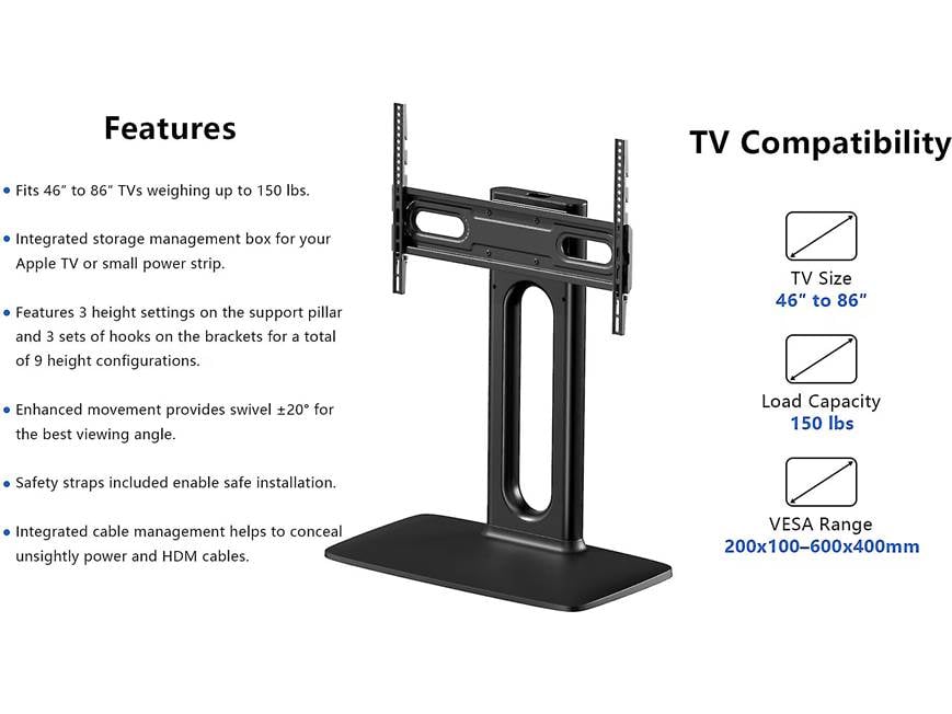 ErgoAV ERTSX2-01B Swiveling tabletop stand for TVs 46