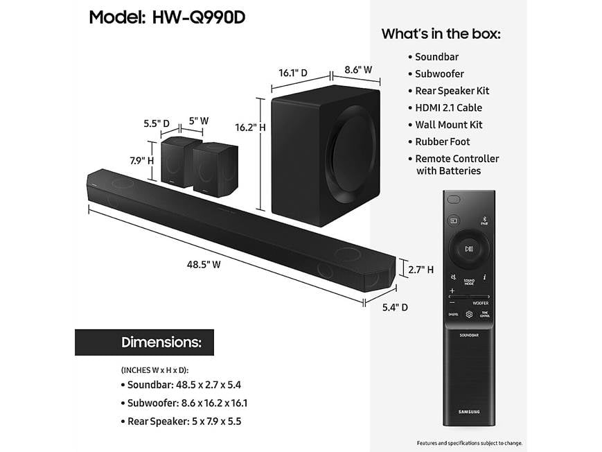 Samsung HW-Q990D Powered 11.1.4-channel sound bar system with Wi 