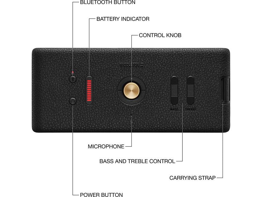 新品 マーシャル Middleton II Black and Brass Marshall Middleton II Portable Wireless Bluetooth Speaker - Black
