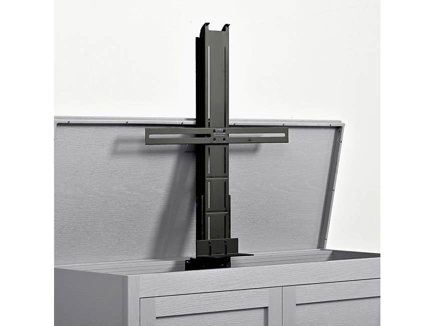 Back view of TV lift cabinet showing mounting post