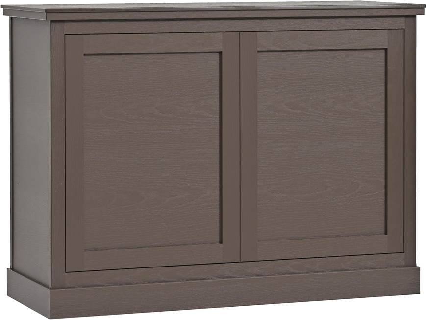 Front view of brown outdoor TV lift cabinet