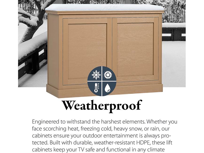 Large Outdoor Luxe TV Lift Cabinet (Maple) Motorized lift cabinet