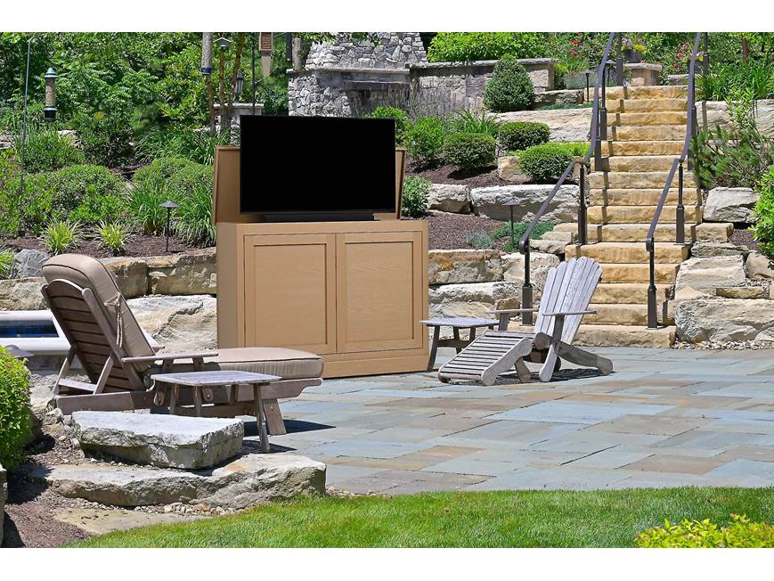 Large Outdoor Luxe TV Lift Cabinet (Maple) Motorized lift cabinet