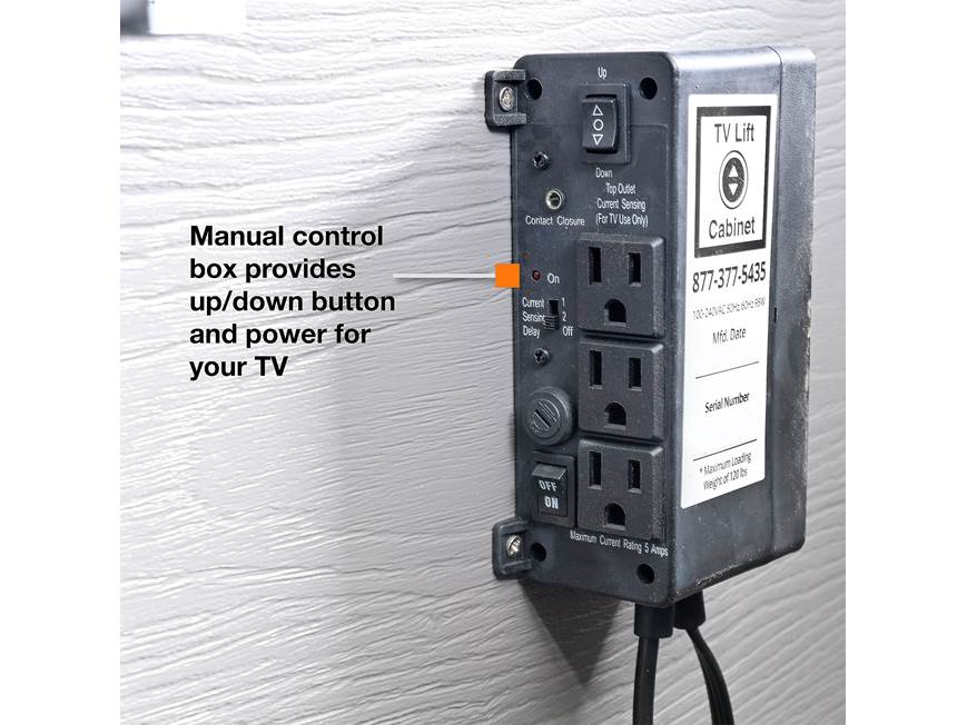 Manual control box with outlets for TV lift cabinet