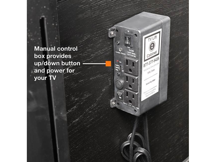 Back of control box with labeled ports and power cord