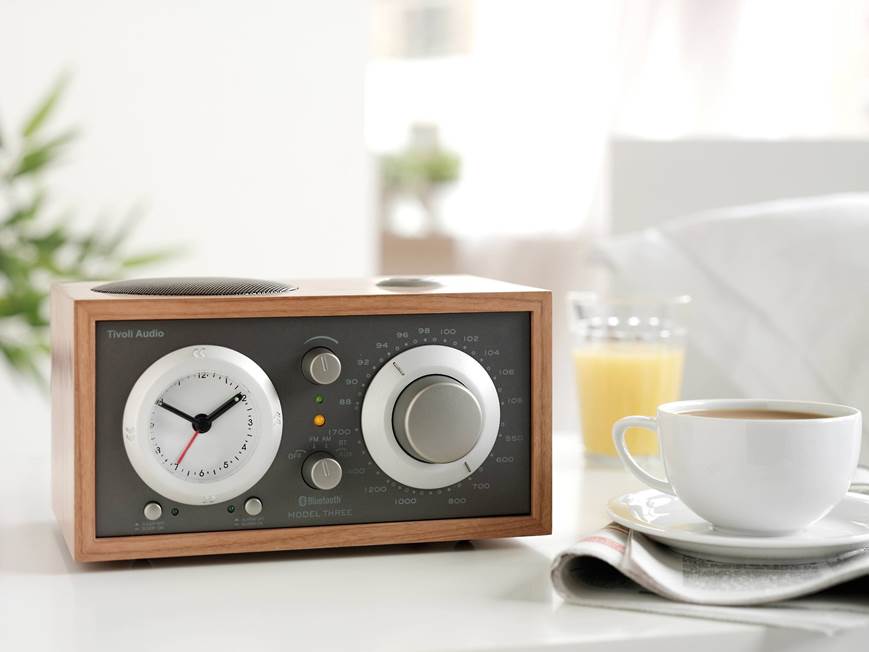 Tivoli Audio Model Three BT (Cherry/Taupe) AM/FM clock radio with