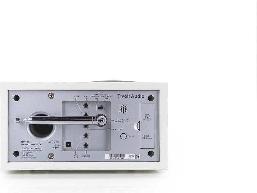 Tivoli Audio Model Three BT (White/Silver) AM/FM clock radio with