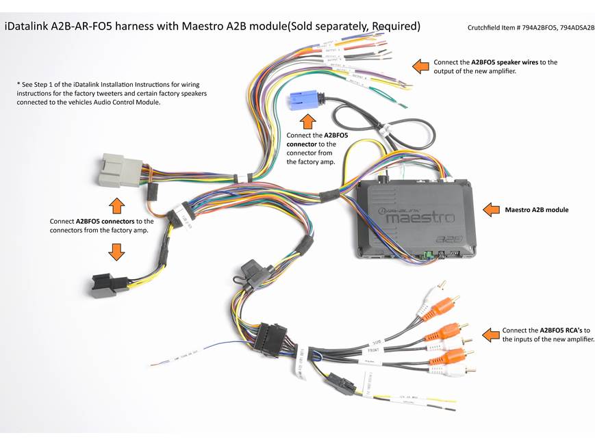 iDatalink A2B-AR-FO5 Harness Connect a Maestro A2B amplifier