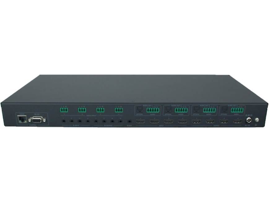 Simplified MFG M44-MV 4K-compatible HDMI matrix (4 in/4 out) with
