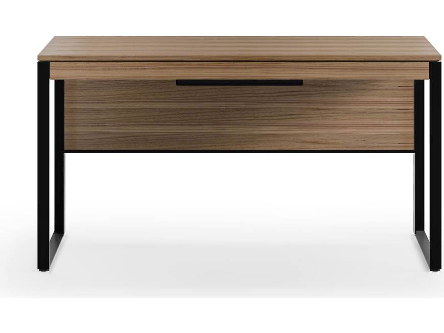 Desk with wood top and black metal frame