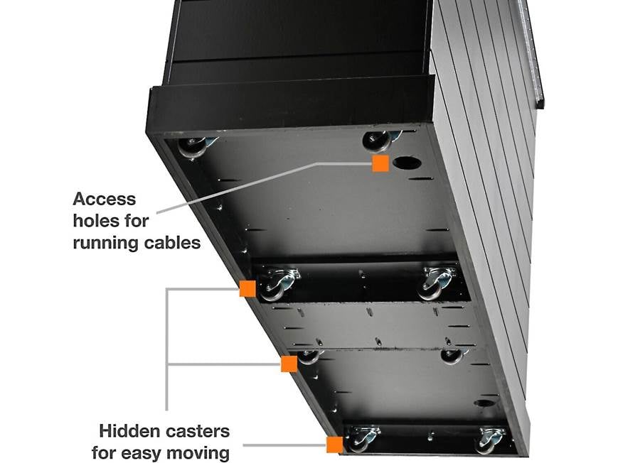 Under-side view showing access holes and hidden casters