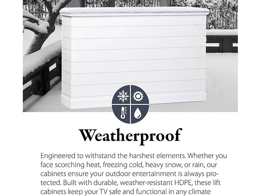 Weatherproof outdoor lift cabinet with snow backdrop and symbol