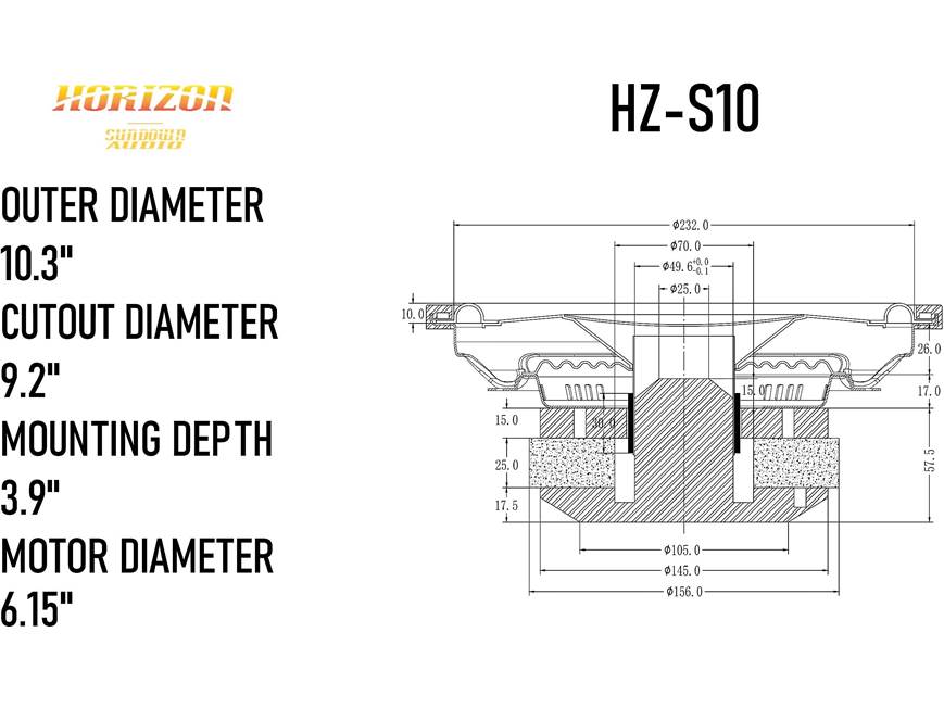 Sundown Audio HZ-S10 Horizon Series shallow 10