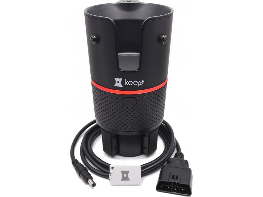 Keep Car Alarm Connected video security — mounts in cupholder at