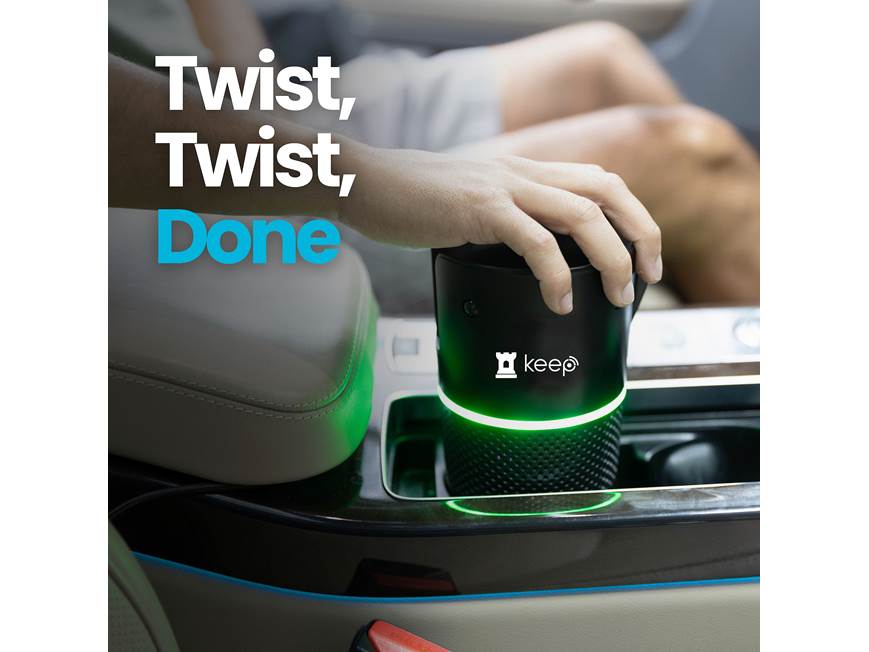 Keep Car Alarm Connected video security — mounts in cupholder at