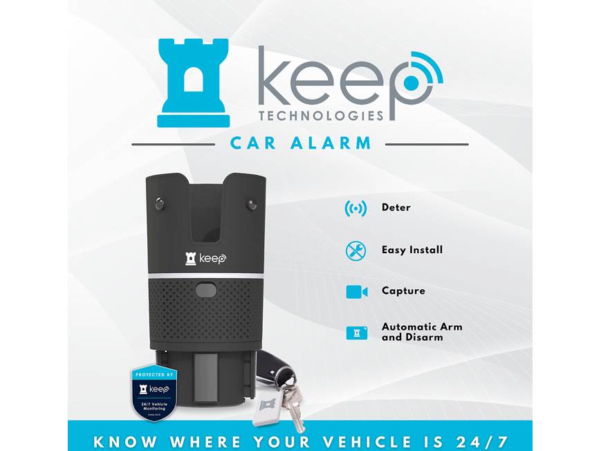 Keep Car Alarm Connected video security — mounts in cupholder at