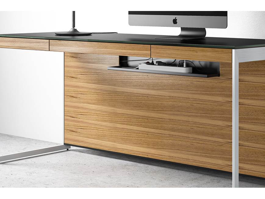 Close-up of desk top and keyboard area