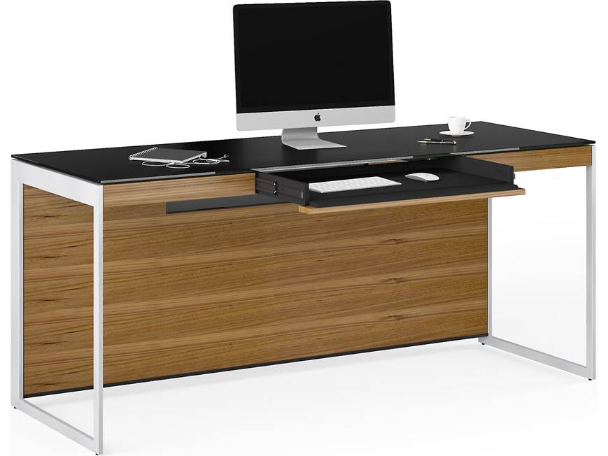 Desk with computer and pull-out keyboard tray