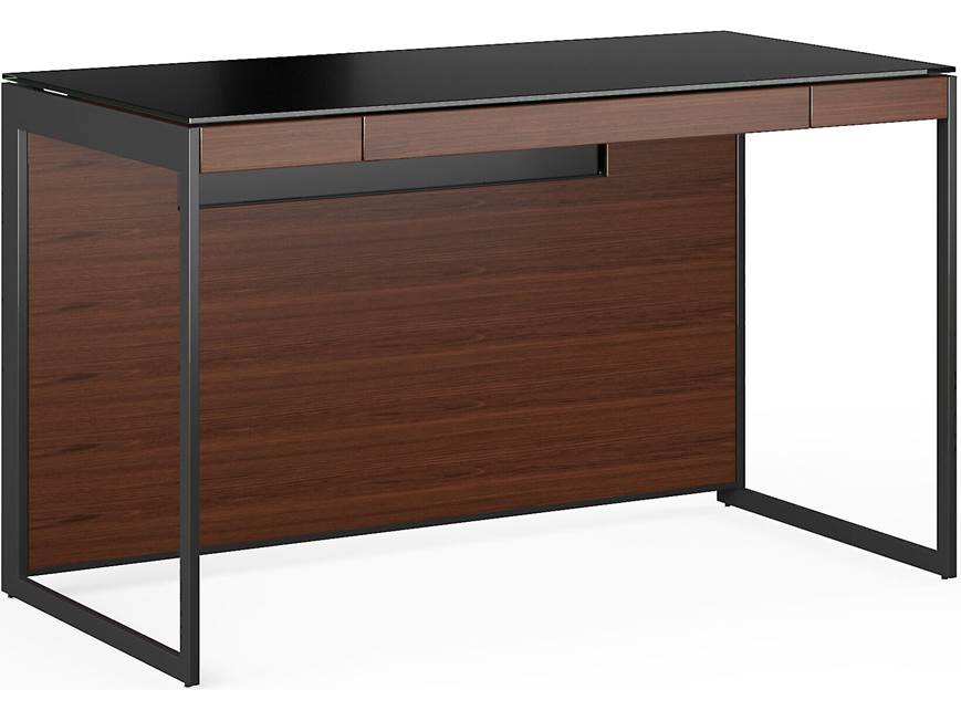 Desk with wood panel and black metal frame