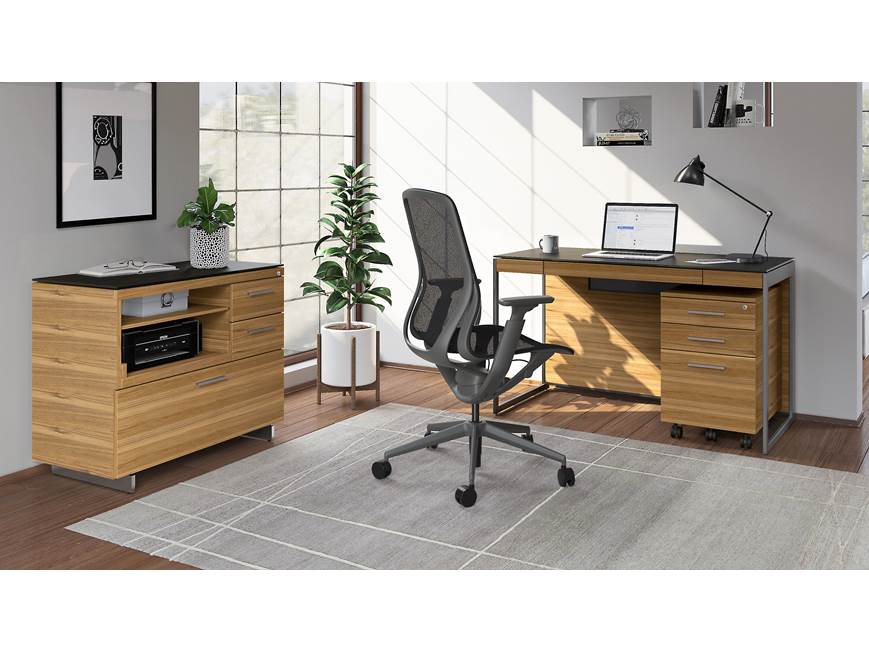 office setup with separate desk and credenza