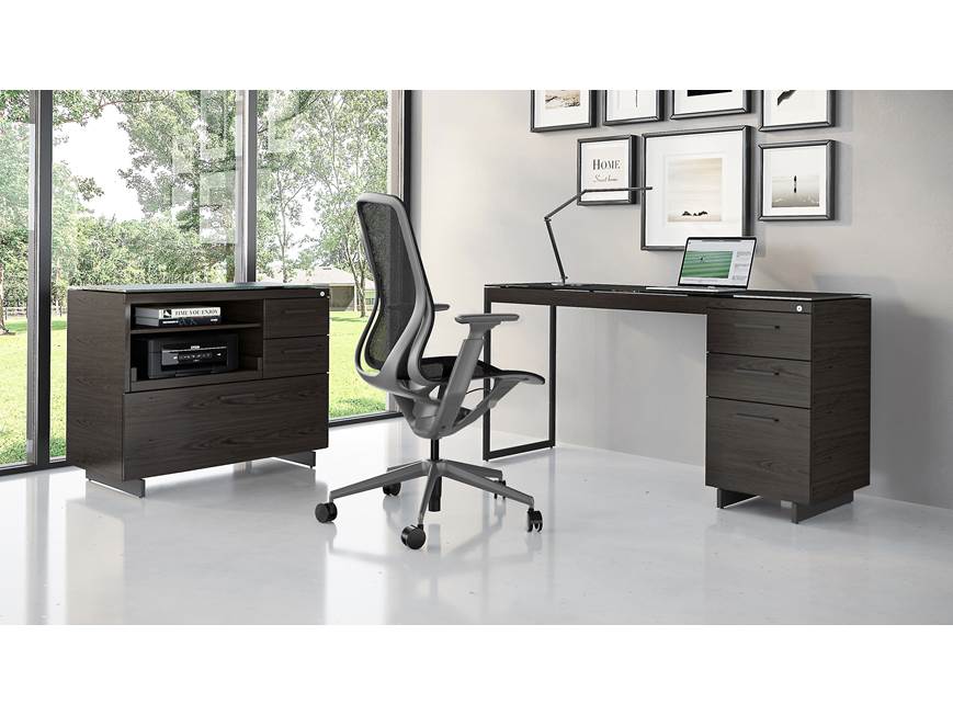Work from home office with desk, monitor, and drawer set