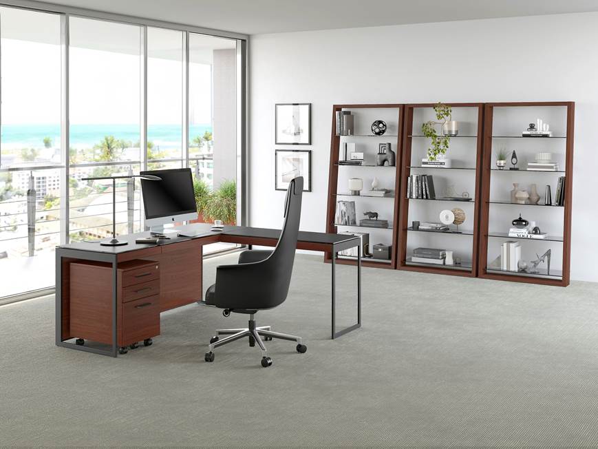 Office desk and storage system in a modern executive space