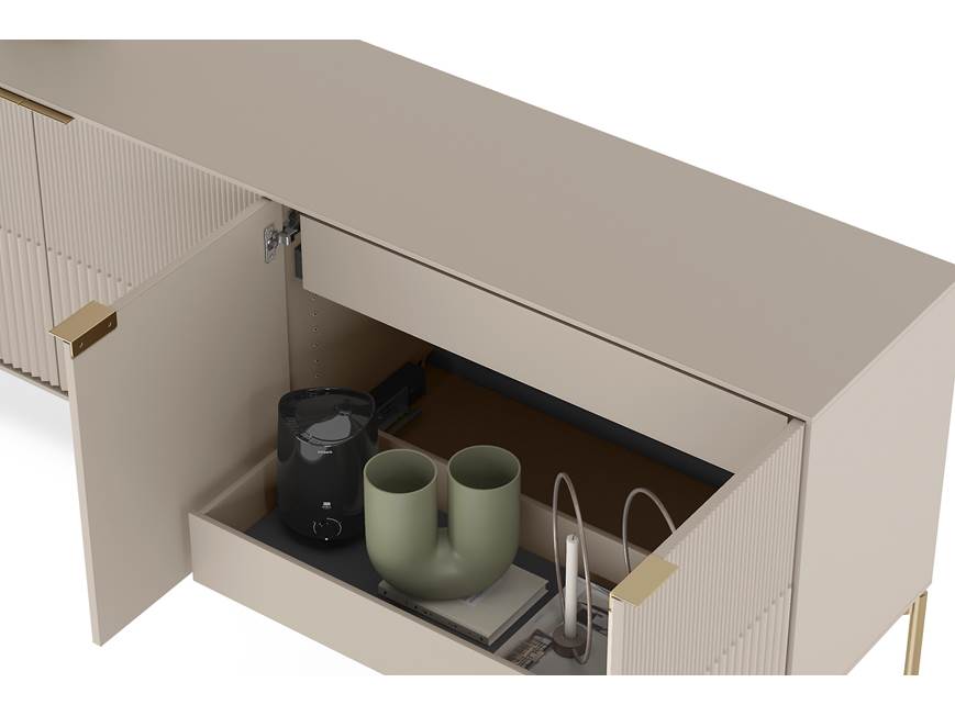 Close-up of cabinet interior showing drawer and shelf mechanism