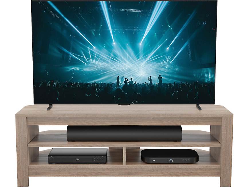 TV stand with TV and entertainment electronics