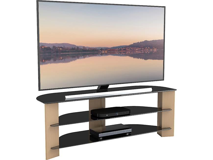 AVF Varano TV stand with large flat-screen TV and media devices