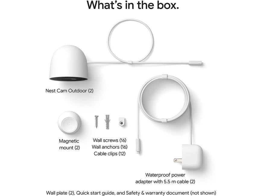 Google Nest Cam Outdoor Two-pack (Wired, 2nd Gen) Dual plug-in, AI