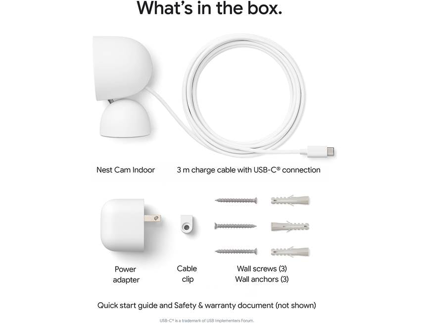 Google Nest Cam Indoor (Wired, 3rd Gen) (Snow) Plug-in, AI-powered