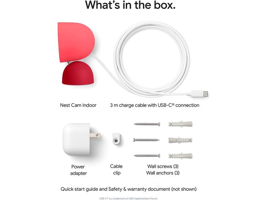 Google Nest Cam Indoor (Wired, 3rd Gen) (Berry) Plug-in, AI